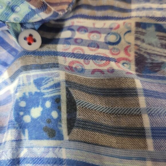 Luchiano Visconti Mens Shirt Size M  Square Blue Colorful Long Sleeve - Picture 4 of 12